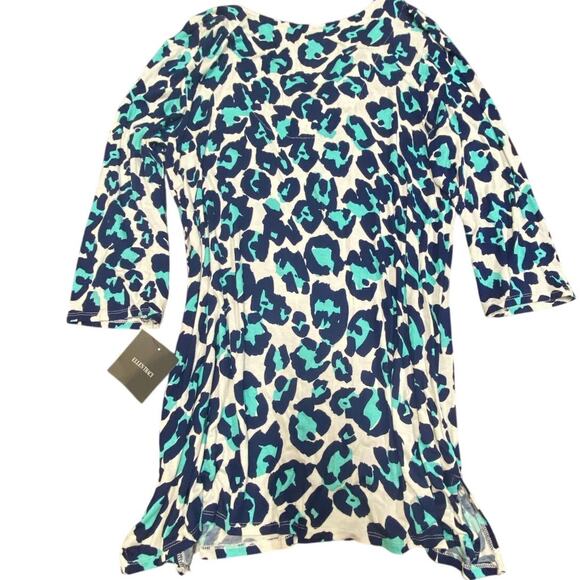 Ellen Tracy Blue Leopard Print Tunic Top Size L – Boho 3/4 Sleeve Blouse - Picture 2 of 7